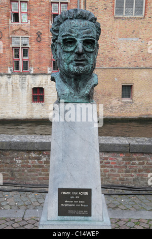Bust of Frank van Acker, Minister van Staat Burgemeester van Brugge in Bruges (Brugge), Belgium Stock Photo