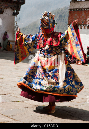 Bhutanese monks prepare to dance in a Buddhist festival in the central Bhutanese dzong of Trongsa. Stock Photo
