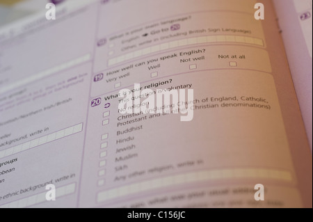 A close-up view of a question within the 2011 UK Census questionnaire about the religious belief of person completing it. Stock Photo