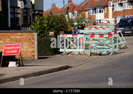Footpath closed and blocked off during gas main repairs in Hinckley Leicestershire Stock Photo