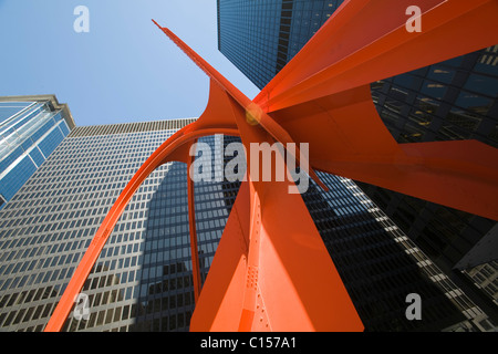 Orange metal sculpture at Federal Center Plaza Stock Photo