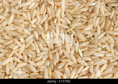 Uncooked long grain brown rice. Stock Photo