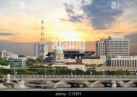 Singapore Parliament Building and Supreme Law Court by Merlion Park Stock Photo