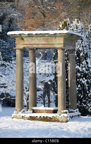 Cholmondeley Castle Gardens. Picturesque winter view of Cholmondeley Castle Temple Water Garden. Stock Photo