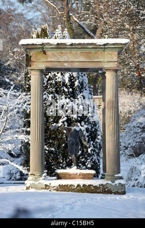 Cholmondeley Castle Gardens. Picturesque winter view of Cholmondeley Castle Temple Water Garden. Stock Photo