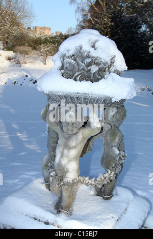 Cholmondeley Castle Gardens. Picturesque winter view of Cholmondeley Castle Temple Water Garden. Stock Photo