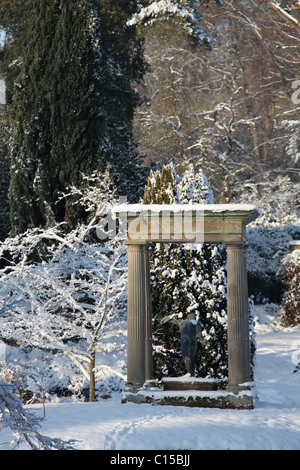 Cholmondeley Castle Gardens. Picturesque winter view of Cholmondeley Castle Temple Water Garden. Stock Photo