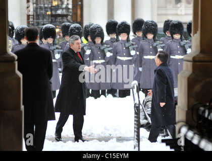 British PM Gordon Brown meets Chinese PM Wen Jiabao at 10 Downing Street London, England - 02.02.09 : Stock Photo