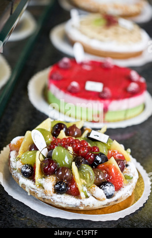 A selection of pastries and cakes in a Belgium bakery Stock Photo