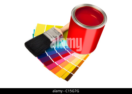 paint, paintbrush and swatches isolated on a white background Stock Photo