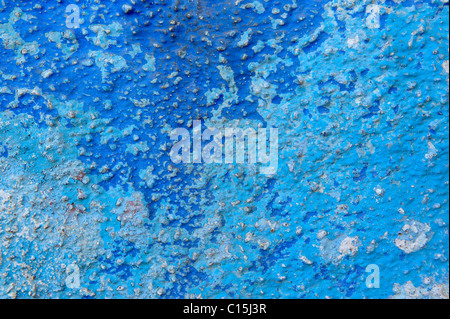 blue peeling paint close up background Stock Photo