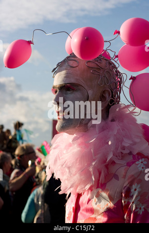 Pink air head fancy dress at Shambala music and arts festival Stock Photo