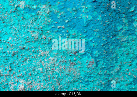 blue peeling paint close up background Stock Photo