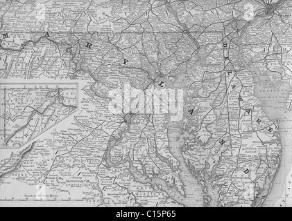 Old map of Maryland from original geography textbook, 1884 Stock Photo