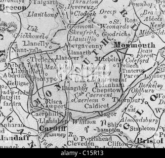 Old map of Monmouth County from original geography textbook, 1884 Stock Photo