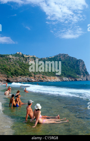 Bathers on Cleopatra Beach in Alanya, Turkish Riviera, Turkey Stock Photo