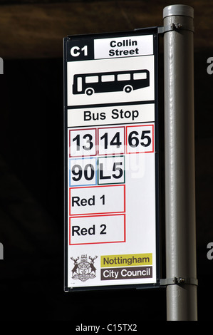 Bus stop in Nottingham city centre Stock Photo