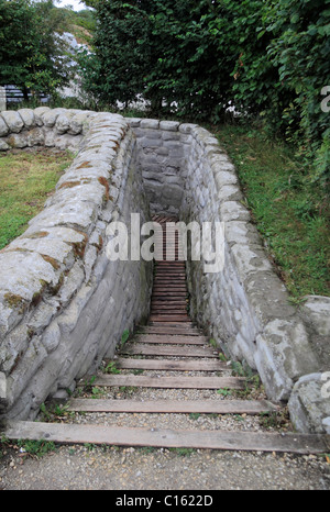 Reconstructed sandbags and trench entrance in the recently excavated Yorkshire trench system, near Ieper (Ypres), Belgium. Stock Photo