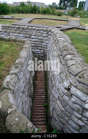 The reconstructed sandbags and trench in the recently excavated Yorkshire trench system, near Ieper (Ypres), Flanders, Belgium. Stock Photo