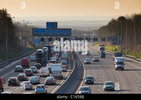 Busy monday morning traffic on the new 4 four lane section of the M1 motorway near junction 25 Nottingham England gb uk eu Stock Photo