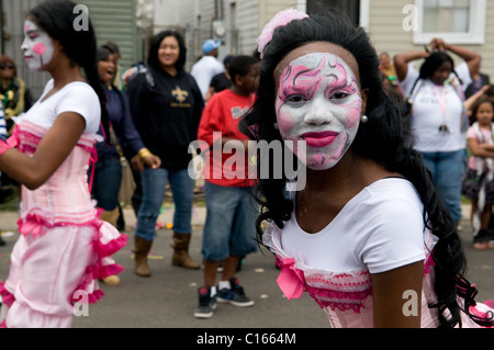 Painted topless girl at Mardi Gras Stock Photo - Alamy
