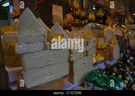 Cheesemonger at street market in Catania Sicily Italy Europe Stock Photo