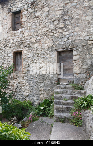 Old stone cottage in the historic town of Entrevaux, France Stock Photo