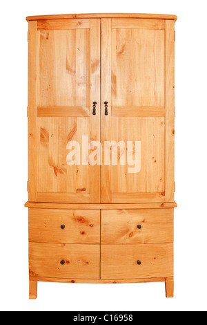 Modern pine wardrobe isolated against a white background with clipping path Stock Photo