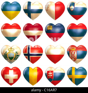 European Hearts set isolated on white Stock Photo