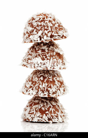 Pile of coconut and chocolate-coated marshmallow treats Stock Photo