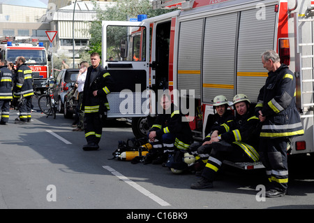 Philharmonie, Philharmonics Building on fire, firemen resting after the fire was put out, Berlin, Germany, Europe Stock Photo