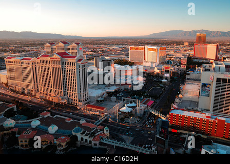 Las Vegas sunset skyline. Viewed from top of Eiffel Tower Hotel. Stock Photo