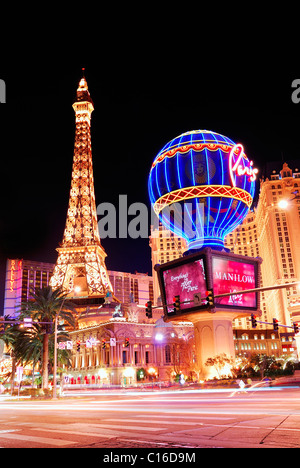 Paris Las Vegas hotel and Casino sign in the shape of the Montgolfier balloon with the theme of Paris in France. Stock Photo
