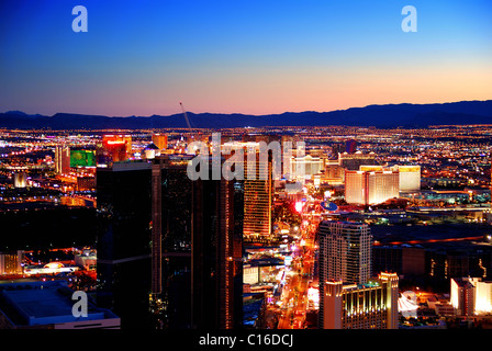 Las Vegas strip skyline at sunset with hotel illuminated, March 3, 2010 in Las Vegas, Nevada. Stock Photo