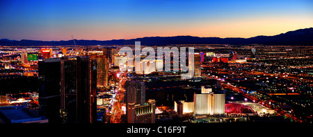 City skyline panorama after sunset marking the start of the fabulous night life of the city, March 4, 2010 in Las Vegas, Nevada. Stock Photo