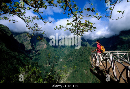 Hikers at the Ribeiro Frio viewpoint, Madeira, Portugal, Europe Stock Photo