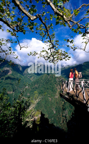 Hikers at the Ribeiro Frio viewpoint, Madeira, Portugal, Europe Stock Photo