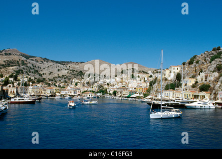 Port of Symi Island near Rhodes, Dodecanese, Greece, Europe Stock Photo