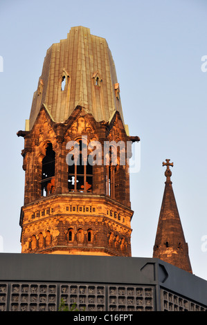 Kaiser-Wilhelm-Gedaechtniskirche, Emperor Wilhelm Memorial Church, tower, warm evening light, Berlin, Germany, Europe Stock Photo