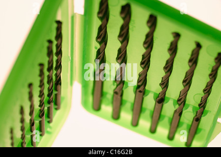 Set of drill bits in plastic case Stock Photo