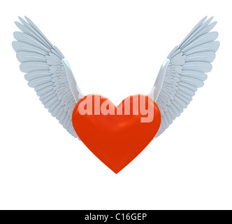Red Heart symbol with wings isolated on white