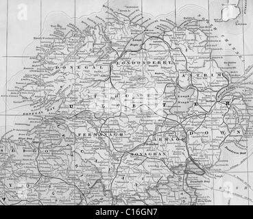 Old map of Ulster County from original geography textbook, 1884 Stock Photo