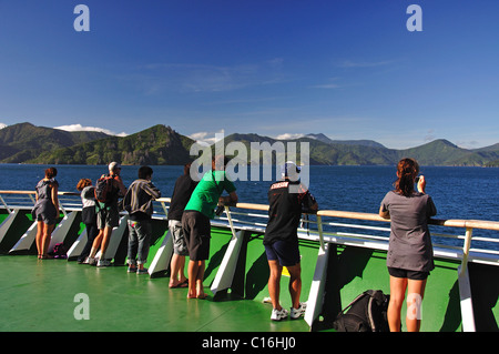 View of Cook Strait & Tory Channel from Inter-Island ferry, Marlborough Sounds, Marlborough District, South Island, New Zealand Stock Photo