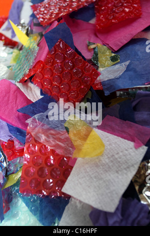 Colourful craft materials pictured on a table in Hove, East Sussex, UK. Stock Photo