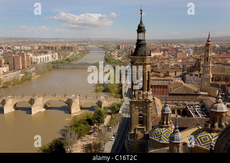 View of the city from the Basilica del Pilar, host city of Expo 2008, Zaragoza, Aragon, Spain, Europe Stock Photo