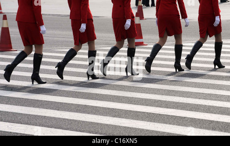 Chinese air hostesses pose in the capital, Beijing.  Beijing, China - 10.03.09  ** ** Stock Photo