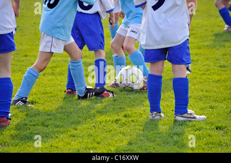 Legs of participants of a junior soccer tournament, Baden-Wuerttemberg, Germany, Europe Stock Photo