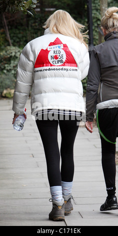 Denise Van Outen goes for a power walk wearing a 'Red Nose Climb' jacket to promote her seven day walk to the top of Mount Stock Photo