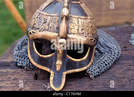 Iceland, Reykjavik Region, viking festival in Hafnarfjordur, viking helmet Stock Photo