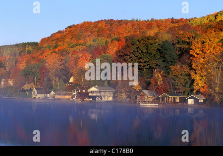 Canada, Quebec Province, Eastern Townships, North Hatley village on Massawippi lake in the colors of the Indian Summer Stock Photo